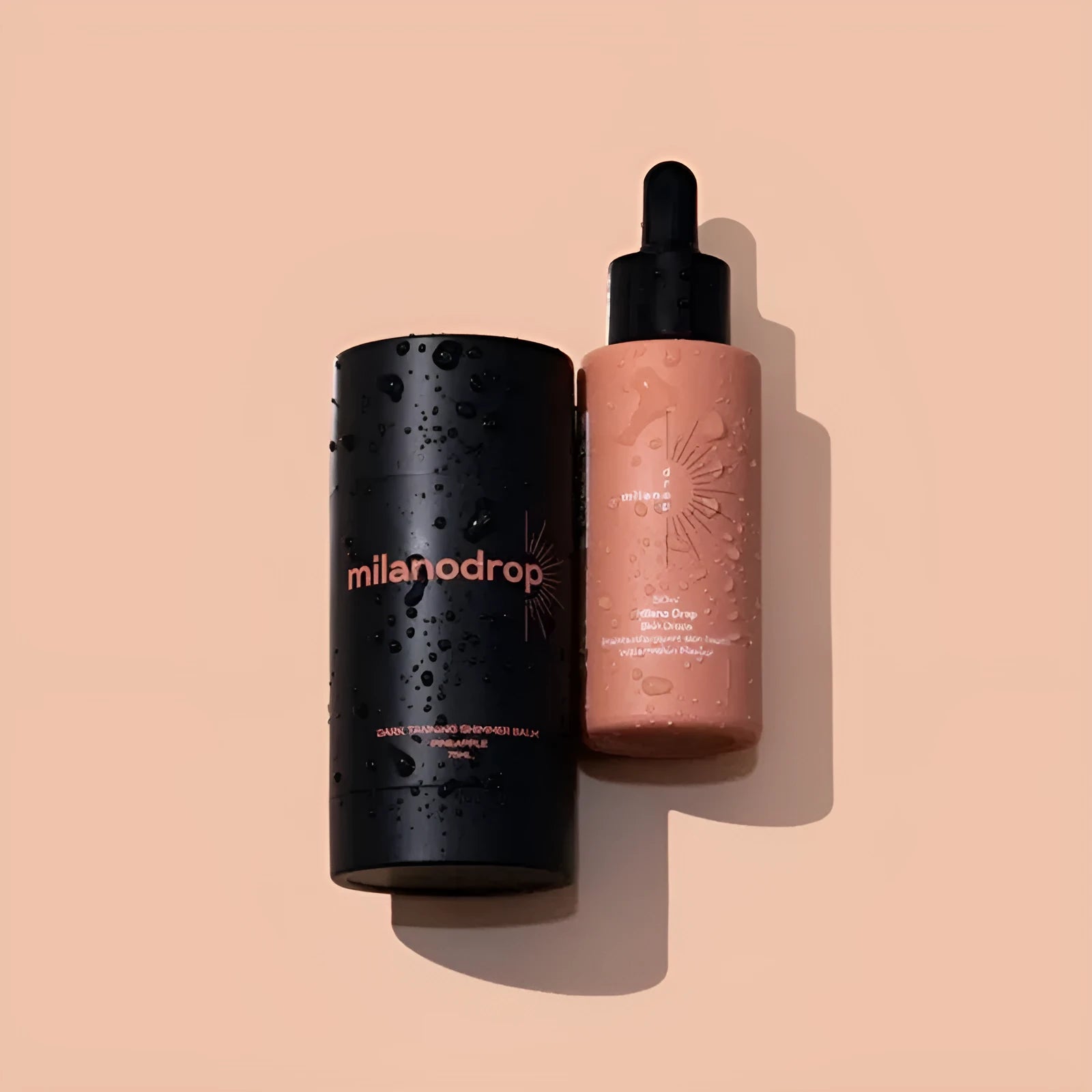 Matte Sun Tanning Black Liquid set showing 50ml tanning drops and 75ml flash cream bottles