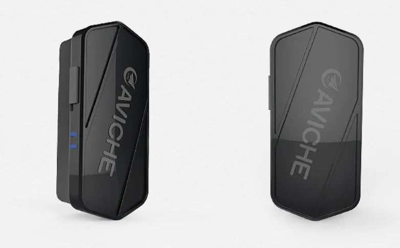Black plastic air purifier necklace showing dimensions of 80mm height x 37mm width x 24mm depth