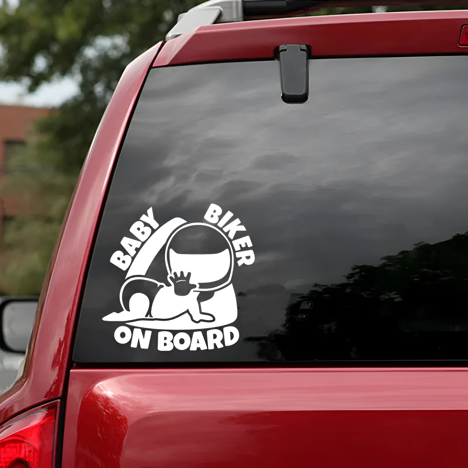 Reflective BABY ON BOARD car sticker in black or white, 14.5 cm by 15 cm