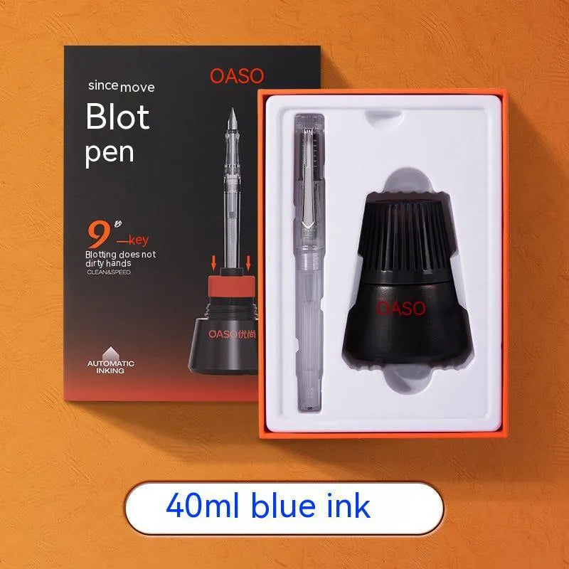 Plastic automatic suction pen set with 0.5mm nib and 40ml ink bottle for students