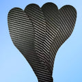 Black carbon fibre running insoles with 3K weave pattern showing full palm construction