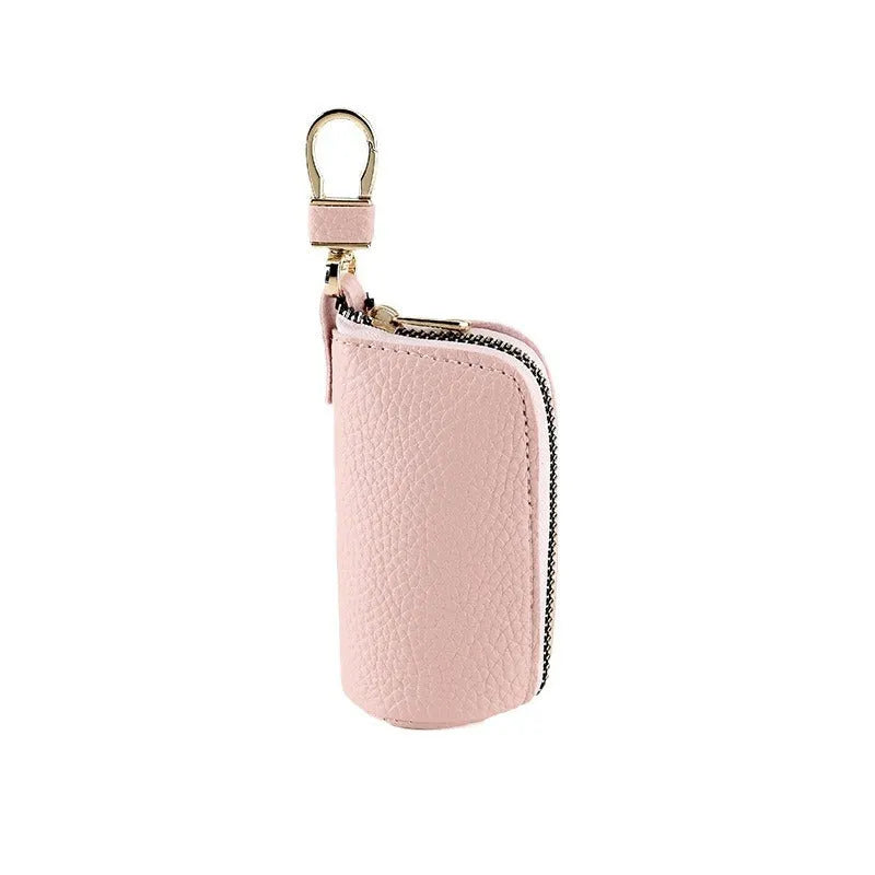 Waterproof pu leather key case in black, grey, and pink macaron colours with urban simplicity style