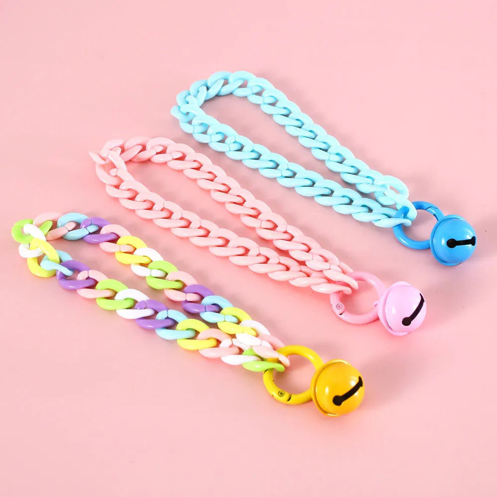 Macaron coloured chain link pet collar for cats dogs rabbits in blue pink and mixed colours