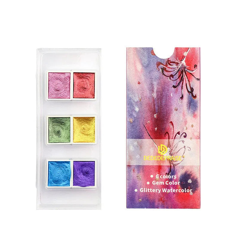 Boxed set of solid pearlescent watercolour pigment blocks in various colours