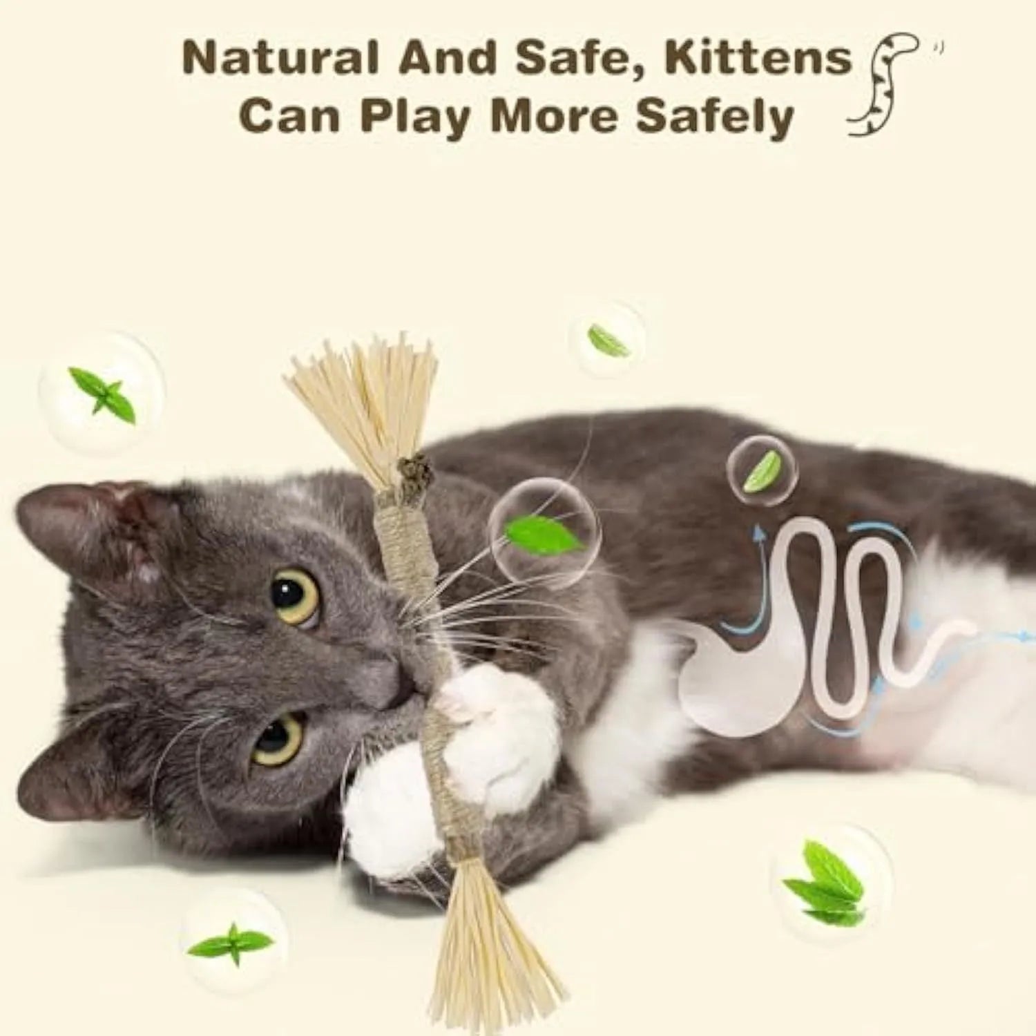 3-pack of natural silvervine chew sticks for cats on a wooden surface