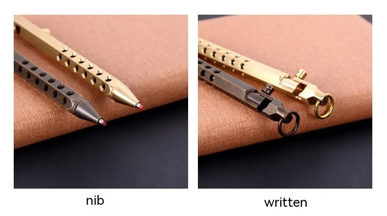 Brass hexagonal bolt pen in brass or black finish with 0.5mm rollerball tip