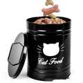 Round black iron sheet storage bucket with lid for household pantry organisation.
