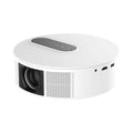 White 720p HD home theatre projector with remote control on neutral background