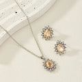 Sunflower zircon necklace and earrings set in alloy with electroplated finish showing six colour options