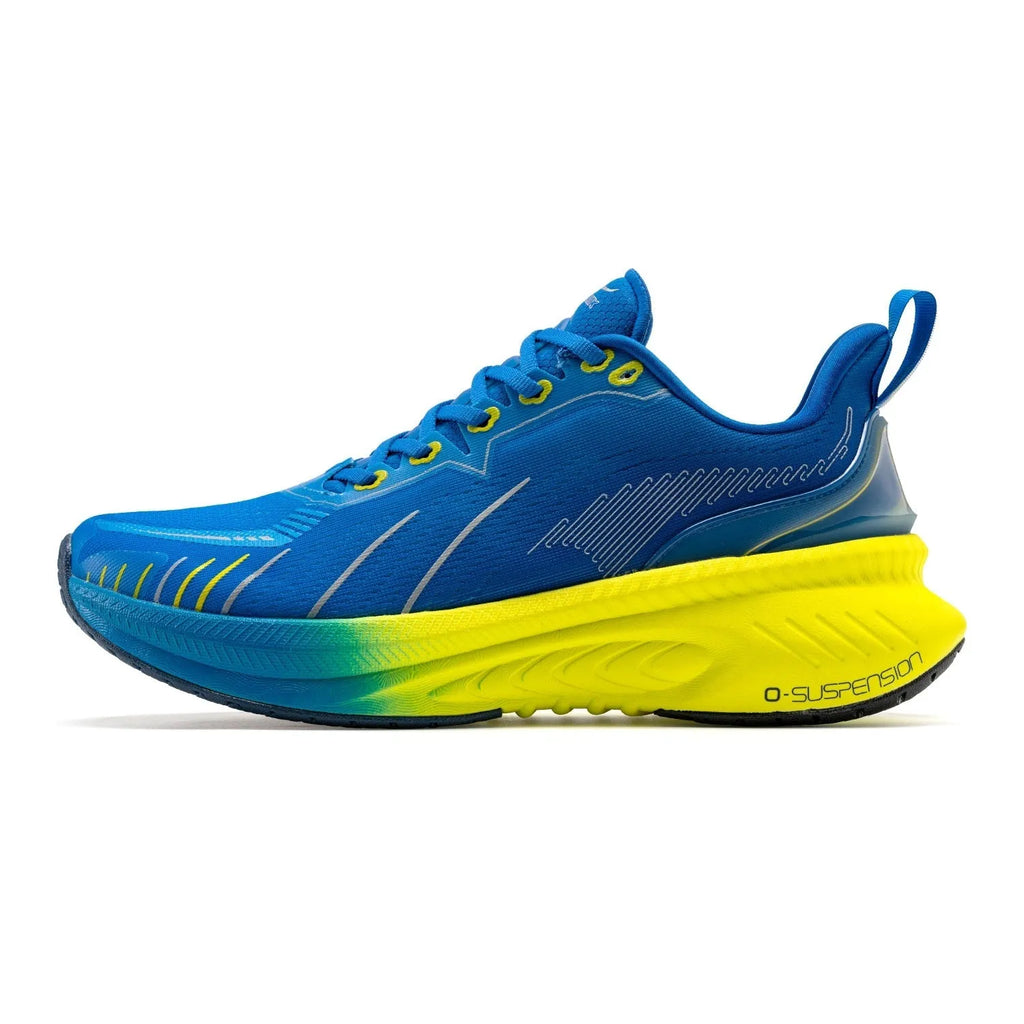 Low top running sneakers with PU mesh upper, rubber sole, and available in various colours like red, black, and blue.