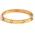 Stainless steel peach heart bracelet with electroplated finish and micro-inlaid stones