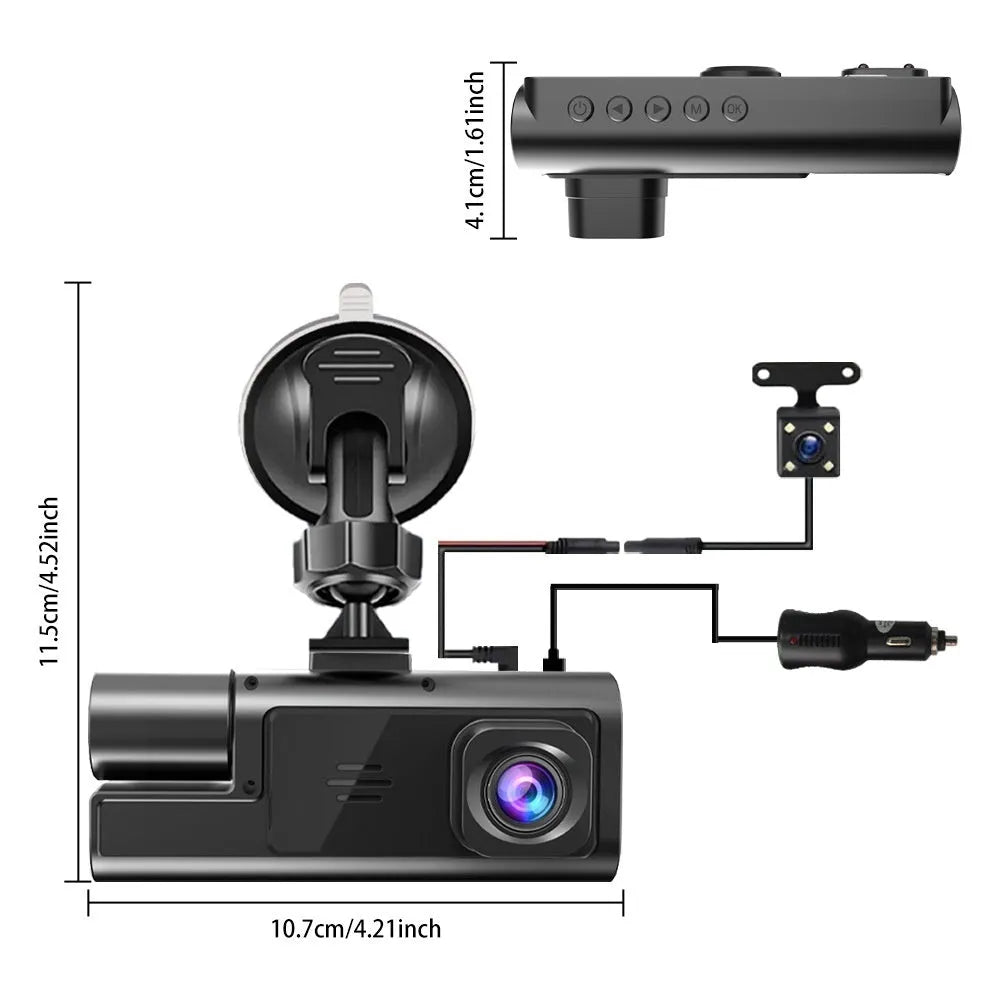 WiFi car driving recorder on a windscreen with a 2-inch screen showing a rearview camera image.