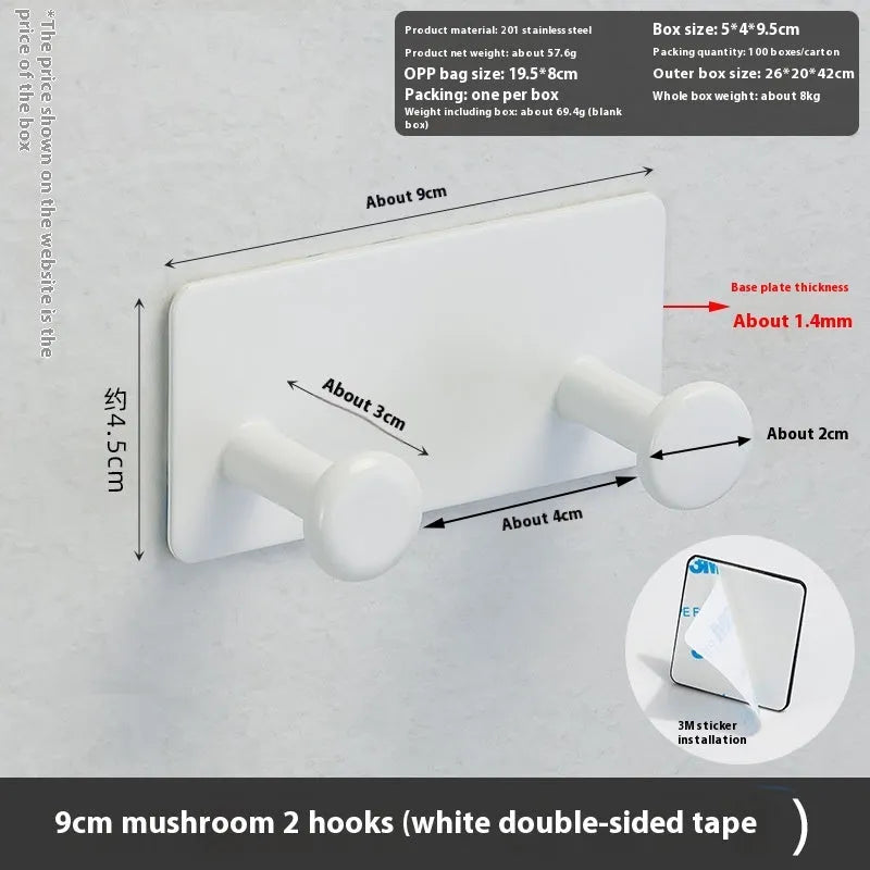 Mushroom-shaped iron adhesive hook for shower doors in black or white with 2-4 hooks