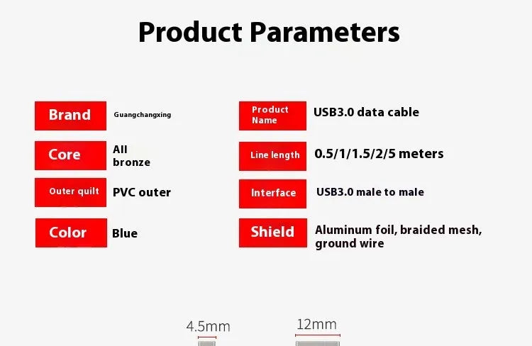 USB 3.0 male to male data cable with nickel-plated connectors for external hard drive boxes