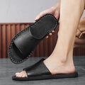Men's brown leather casual sandals with a rubber sole for summer wear.