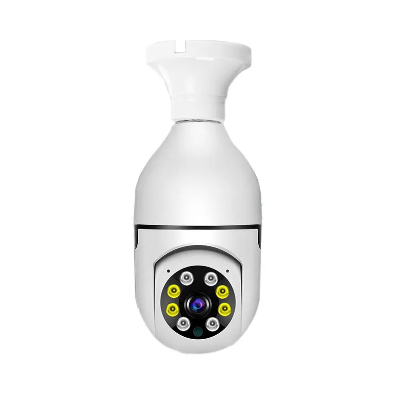Wireless Wi-Fi bulb security camera with lamp holder base, showing compact 5cm by 12cm size.