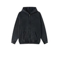 Men's hooded cardigan in cotton with fleece lining and a double zipper, shown in dark green colour
