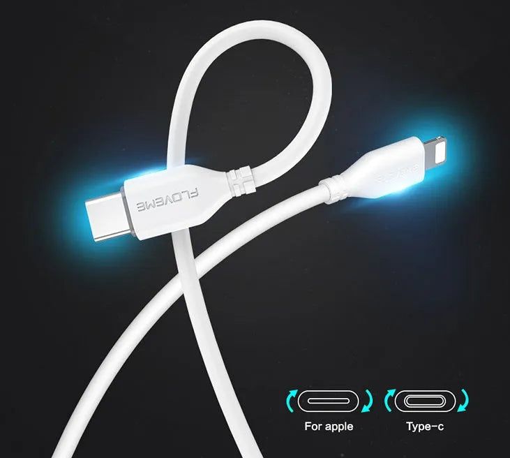 White 240cm USB-C to Lightning charging cable for iPhone and iPad fast charging