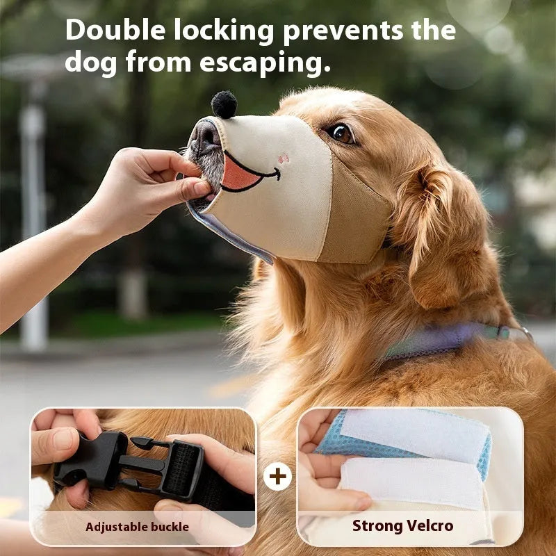 Canvas dog mouth cover muzzle in Ollie Brown Bear or Bondi Blue Shark colour with anti-bite design