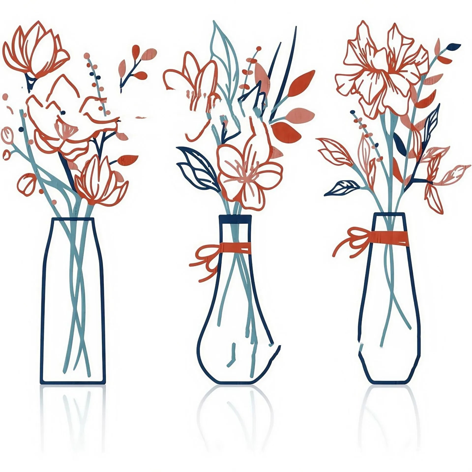 Three-piece metal flowers wall art set in modern farmhouse style with alloy construction