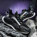 Men's low-top mesh sports shoes in black with an elastic band closure and textured non-slip sole.
