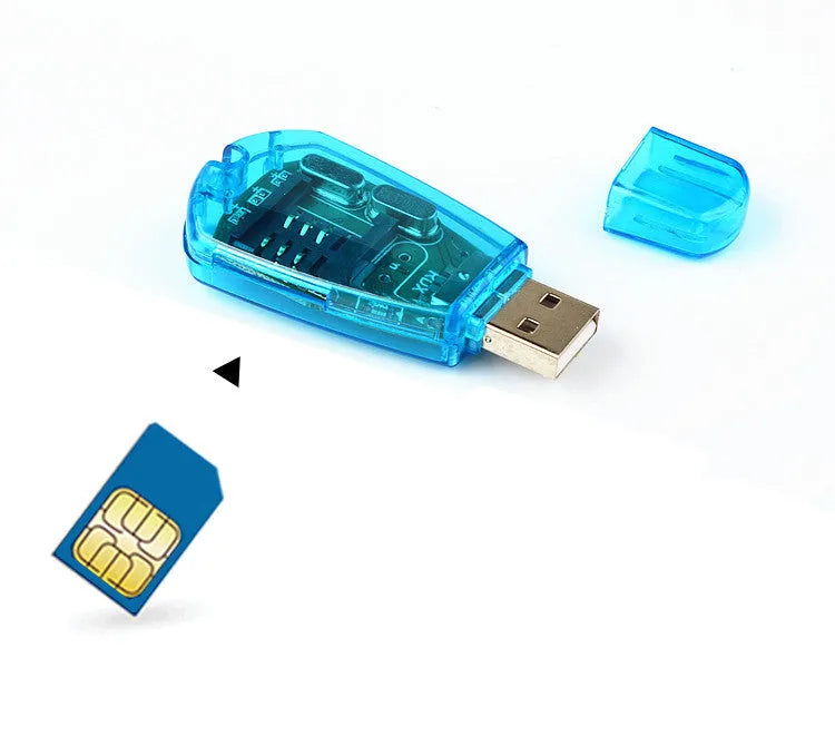 Blue USB 2.0 external mobile phone SIM card reader for data backup