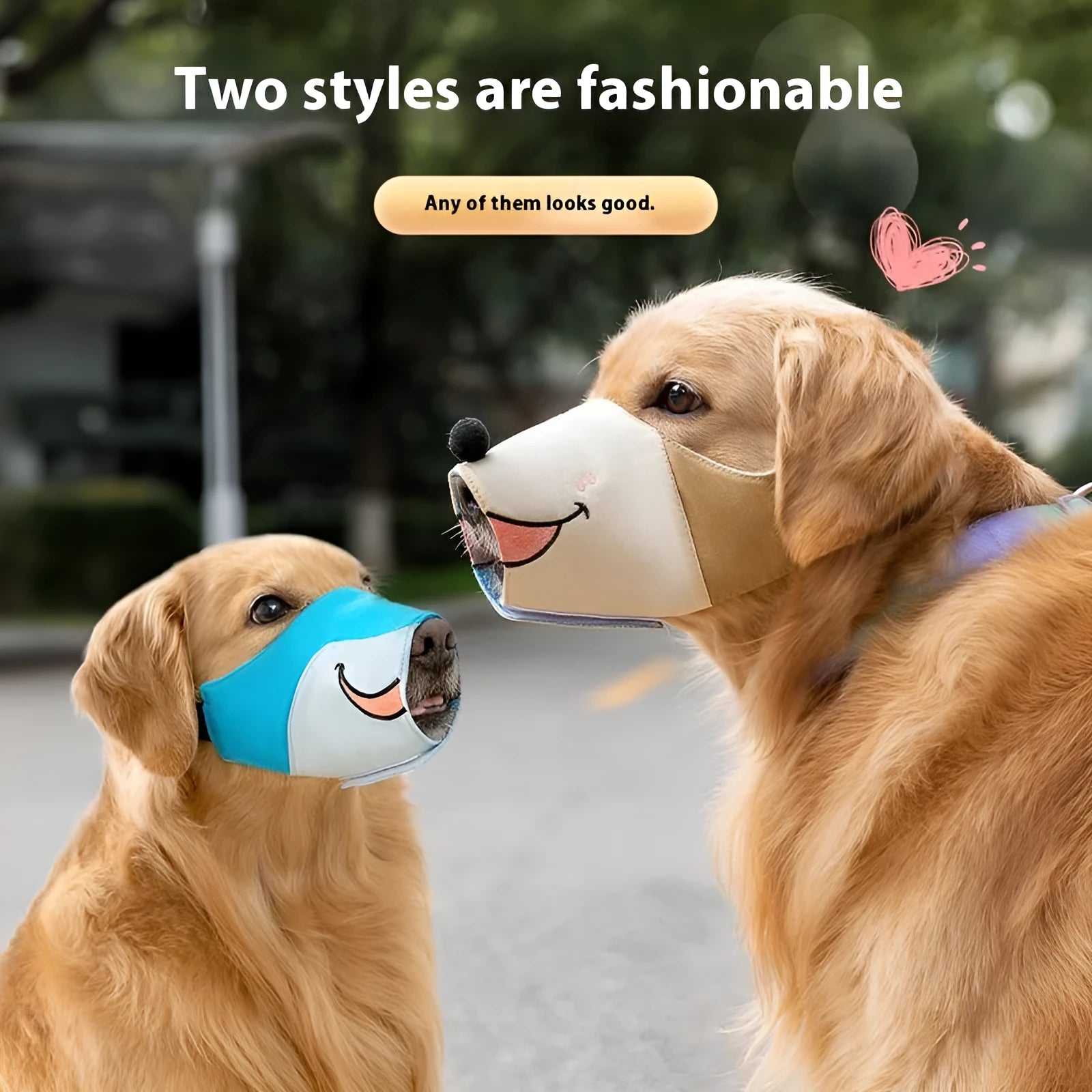Canvas dog mouth cover muzzle in Ollie Brown Bear or Bondi Blue Shark colour with anti-bite design