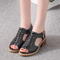 Retro-style women's sandals with a side zip, a middle heel, in black, white, and creamy white.