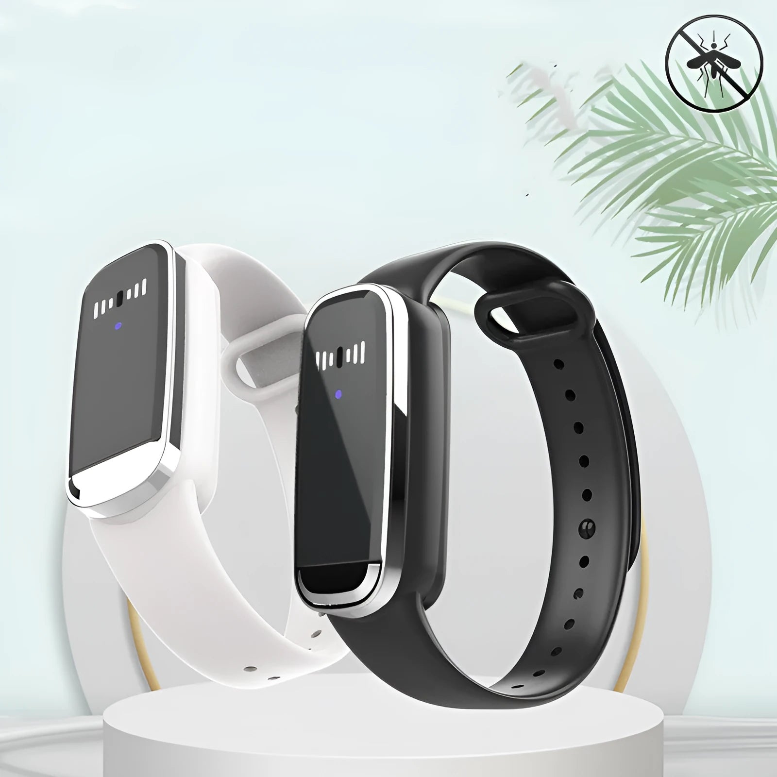 Black and white ultrasonic mosquito repellent bracelet for pregnancy and baby use with USB charging cable