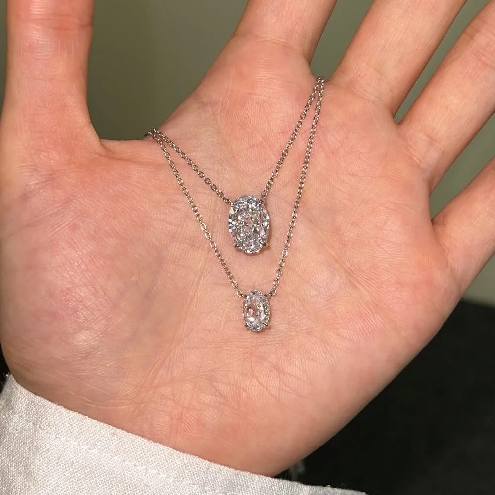 S925 sterling silver necklace with geometric oval ice flower pendant in platinum or gold plating