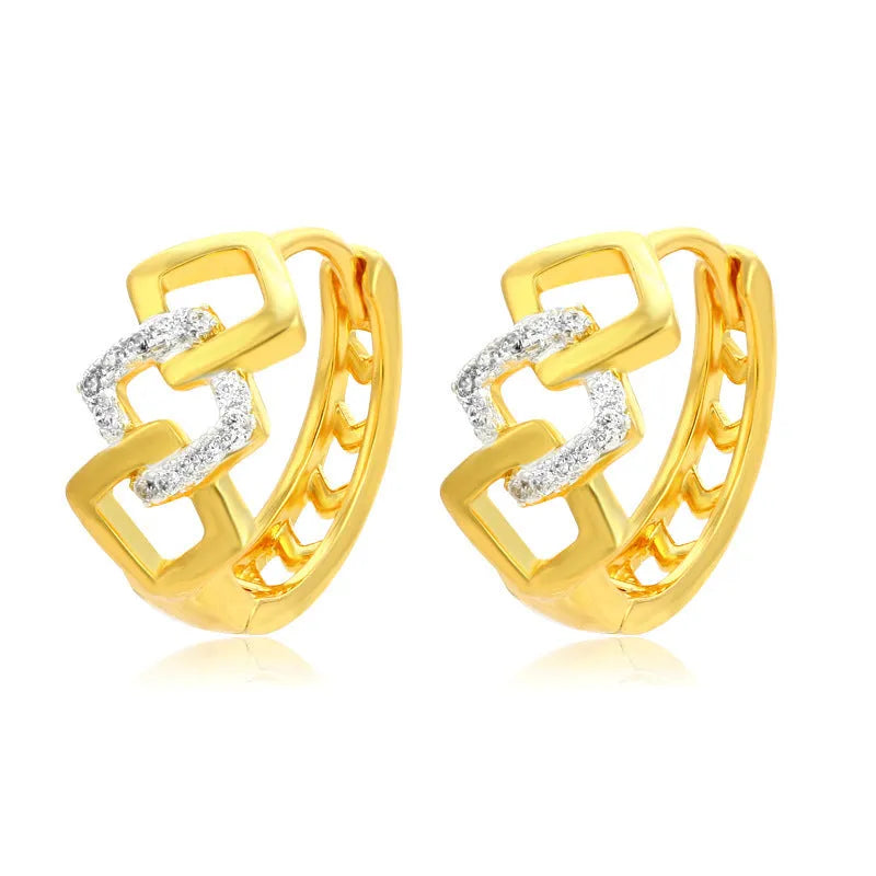 Gold geometric hollow-out alloy earrings with colour separation ear clip detail