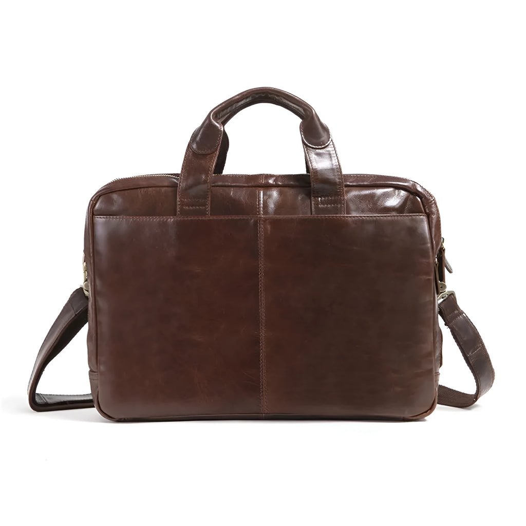 Brown first layer cowhide leather business briefcase with 18-inch laptop compartment