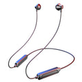 Black neck-mounted wireless sports earphones with binaural stereo design