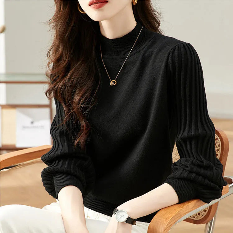 Slim fit half turtleneck shirt in core-spun yarn with spandex, available in apricot, black, blue and white colours.