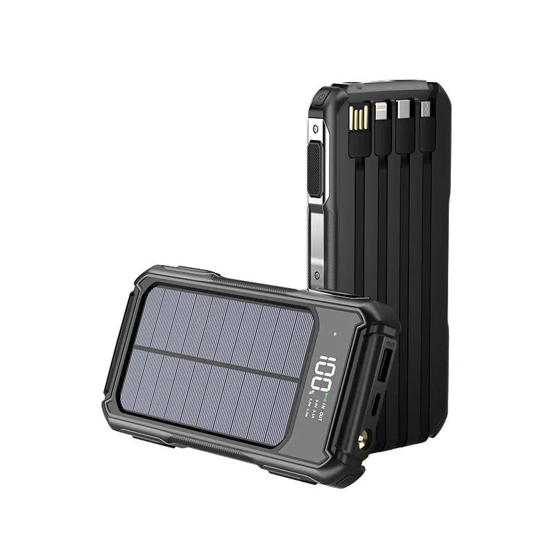 Black, green, and orange military grade mobile power bank showing 10000mAh and 20000mAh capacity options
