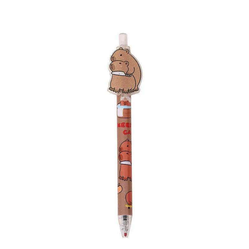 Box of 48 cartoon bear design acrylic gel pens with carbon black ink, showing the printed bear decoration on the pen barrels.