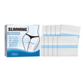 Box of 10 white body slimming adhesive patches for stomach tightening on a blue background.
