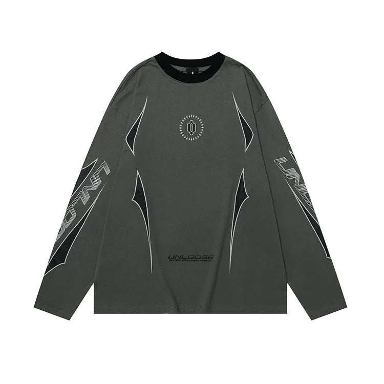 Grey cotton pullover jumper with drop shoulder sleeves and round neck