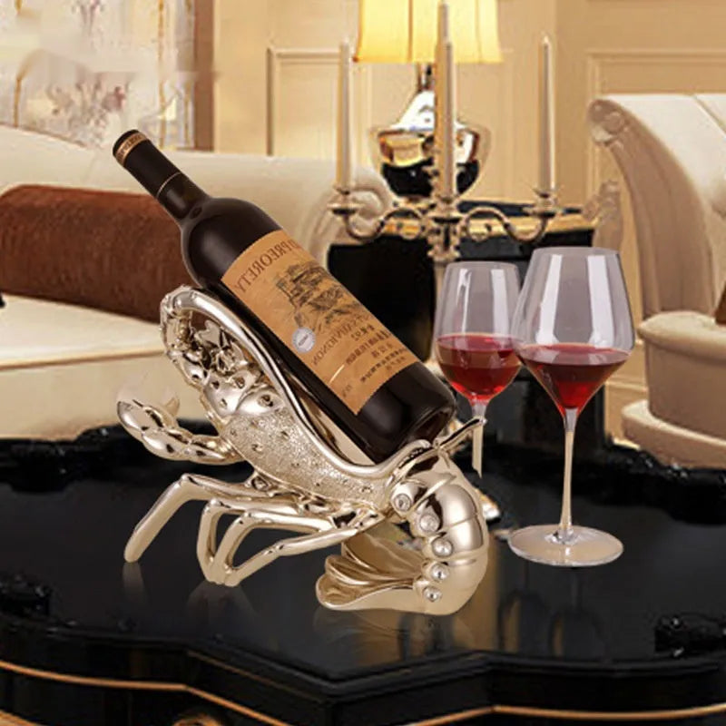European style resin lobster wine rack ornament in rose gold or silver finish
