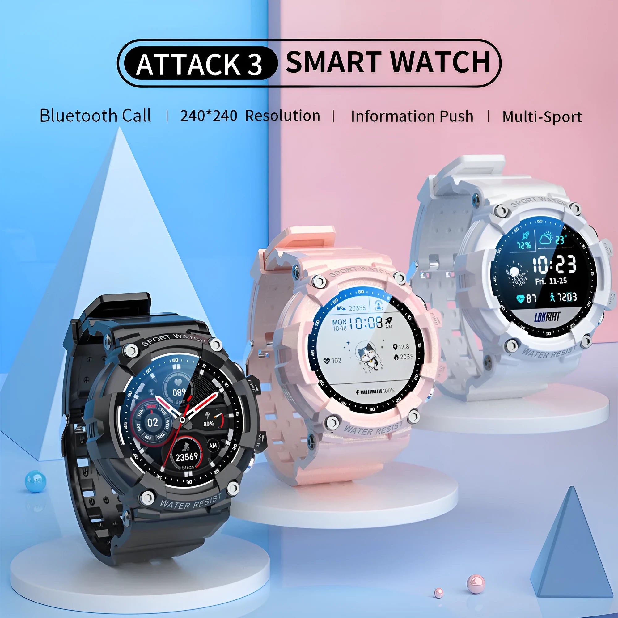 ATTACK 3 waterproof Bluetooth sports watch with colour screen on wrist