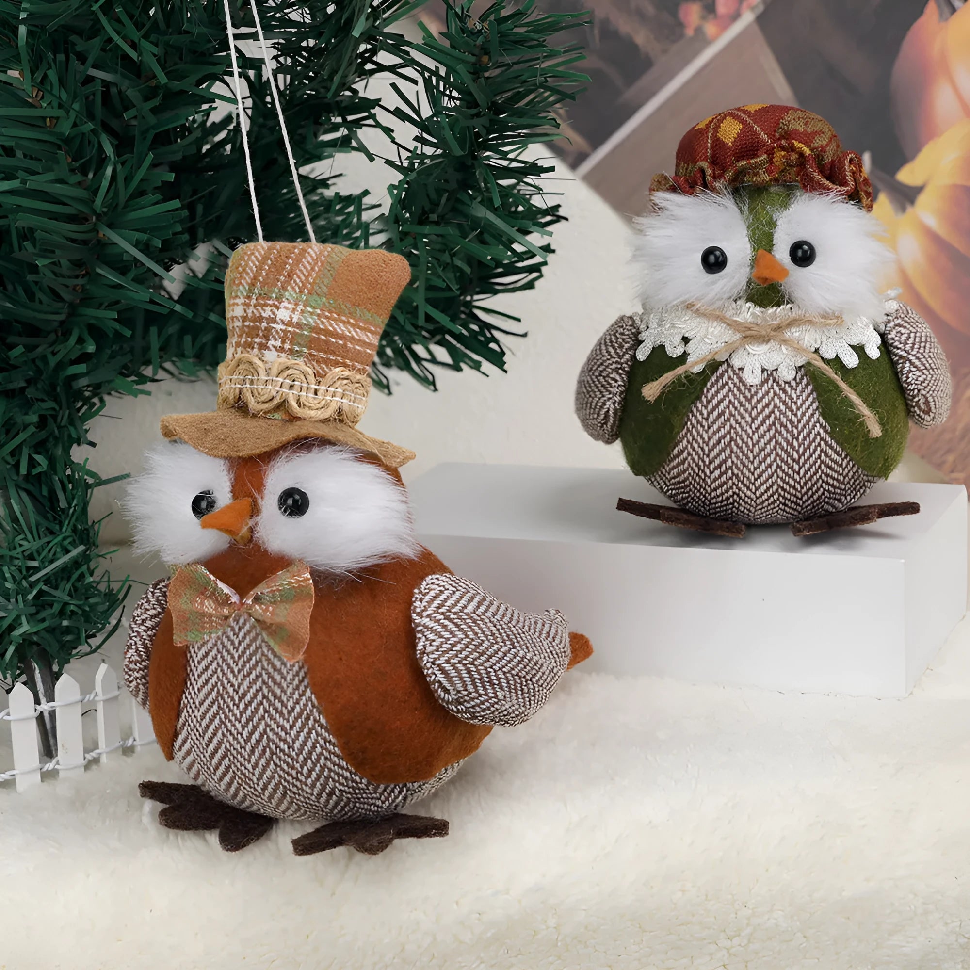 Thanksgiving harvest owl bird pendant ornament in orange or green polyester cloth