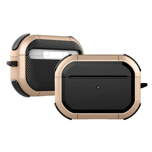 Black TPU and PC protective shell case for AirPods Pro and AirPods 1/2 generation earphones.