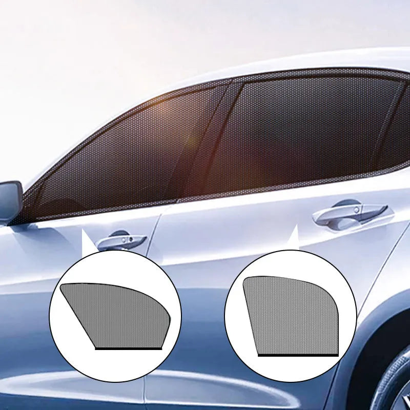 Four-piece car side window sunshades with mesh fabric for front and rear windows