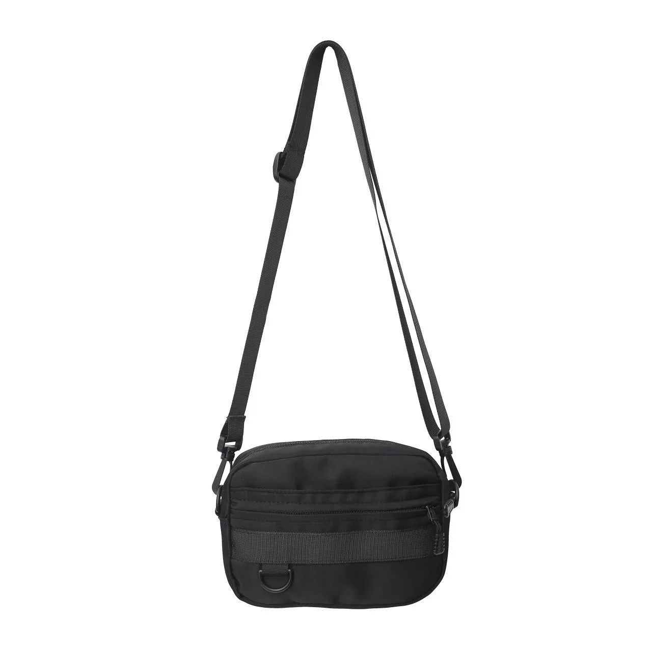 Men's street style nylon messenger bag in crossbody configuration with sewing thread detailing