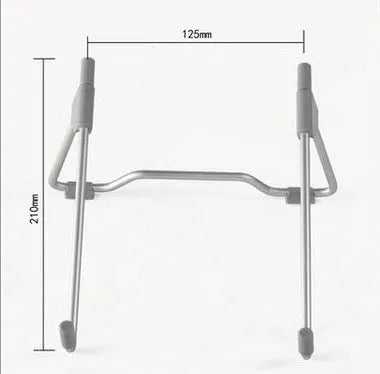 Grey aluminium alloy and plastic 0-type stand holding a mobile phone on a desk.