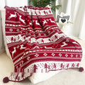 Personalised acrylic Christmas blanket with cartoon reindeer or snowflake pattern on sofa