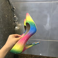Rainbow patent leather women's high heels with pointed toe and thin heel