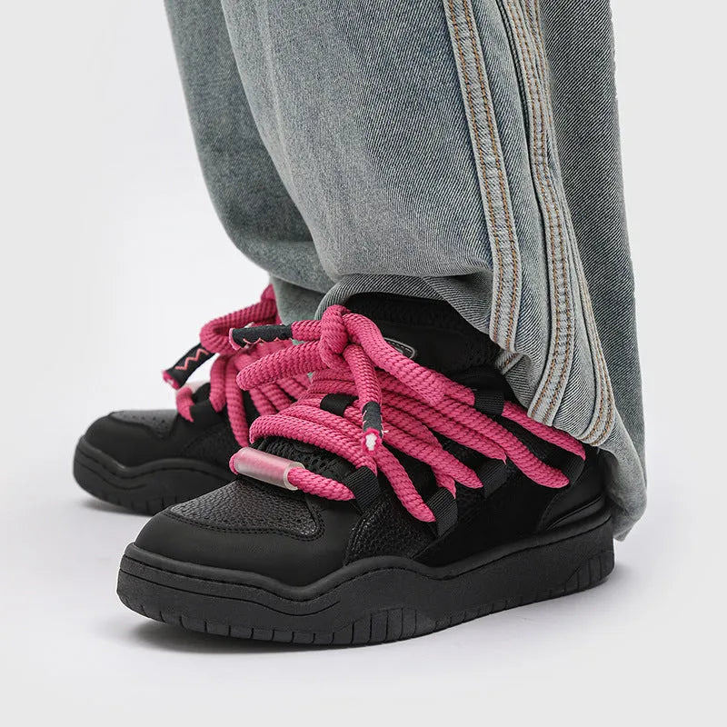 Unisex low-top casual shoes with thick rubber sole and lace-up front, shown in a choice of colours