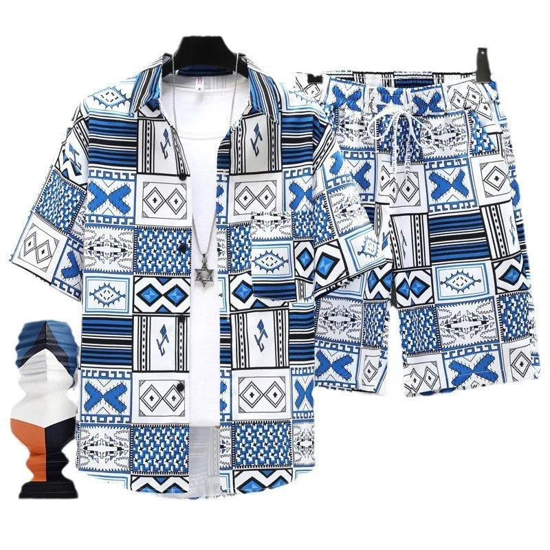 Men's casual sports two-piece set with short-sleeve top and shorts in various colours