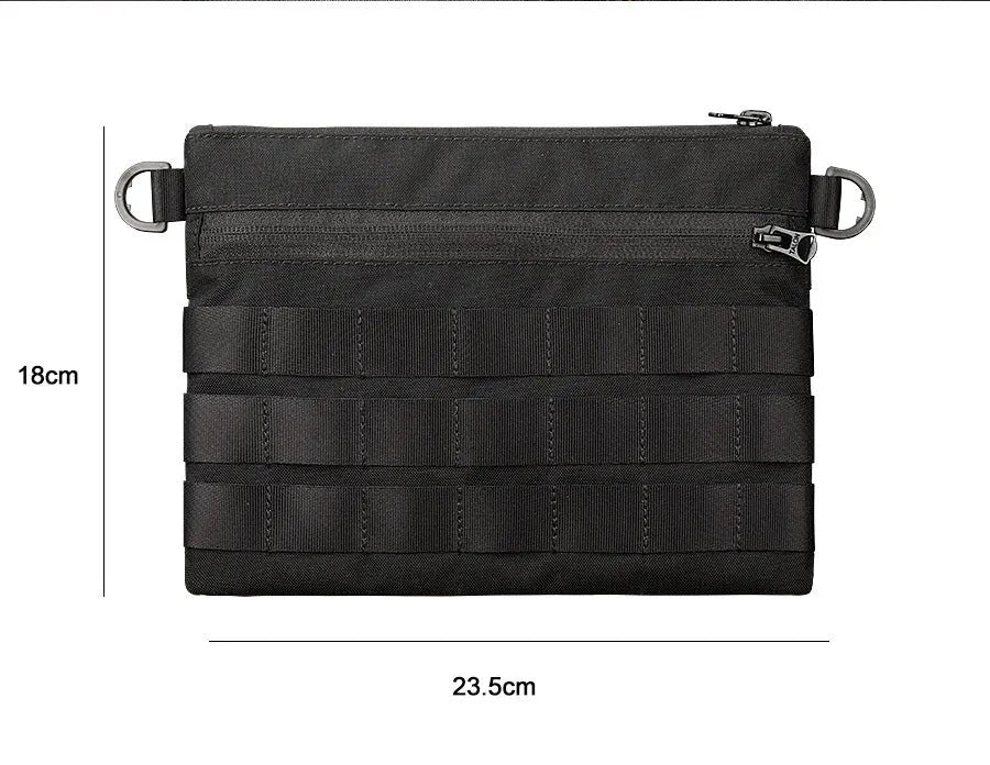 Black Oxford cloth portable outdoor kit measuring 18 by 3.5 centimetres for military enthusiasts